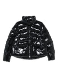 Black down jacket with zip fastening and welt pockets