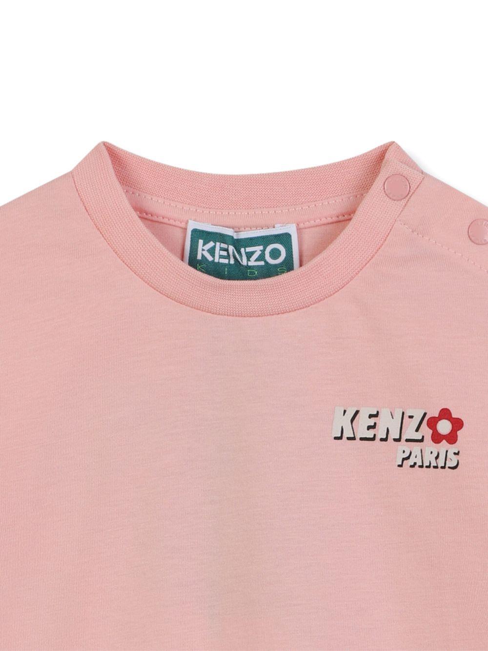 T-shirt con Stampa Logo e Motivo Floreale K61278 47H KENZO KIDS 