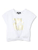 T-shirt bianca logo metallizzato oro e nodo