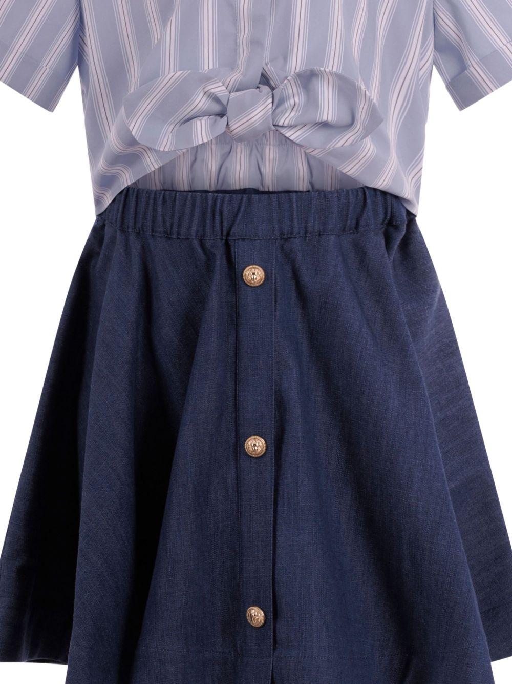 Abito con camicia a righe e gonna denim BY1C71P0588 625BC BALMAIN KIDS 