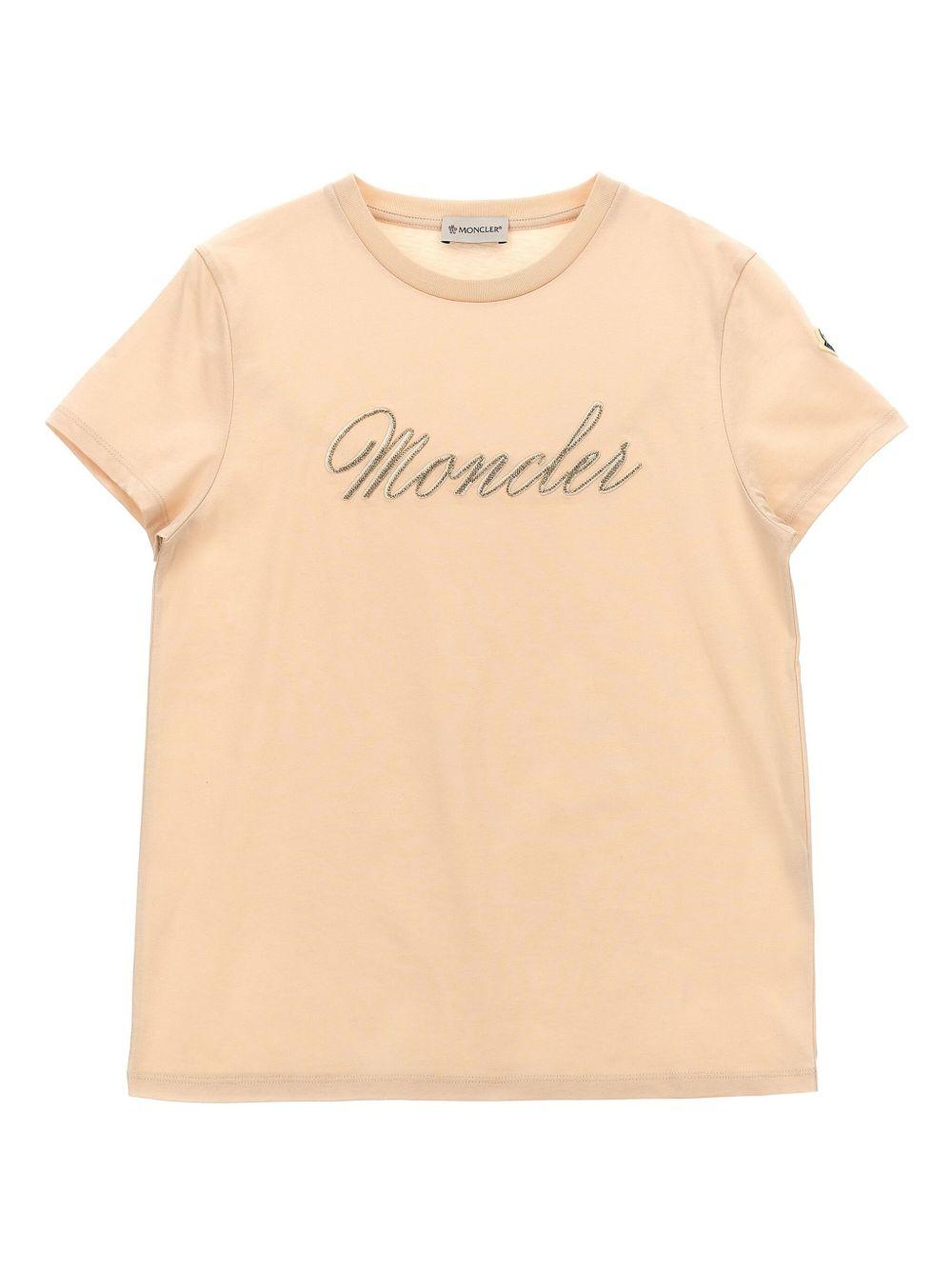 T-shirt rosa logo ricamo 9548C0001689AT9 51N MONCLER KIDS 