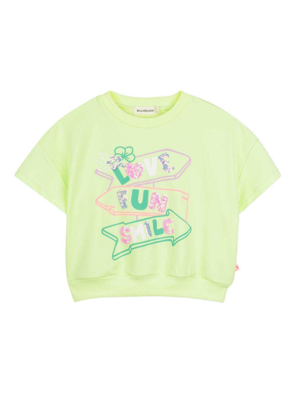 Felpa corta lime con stampa U21926 552 BILLIE BLUSH KIDS 