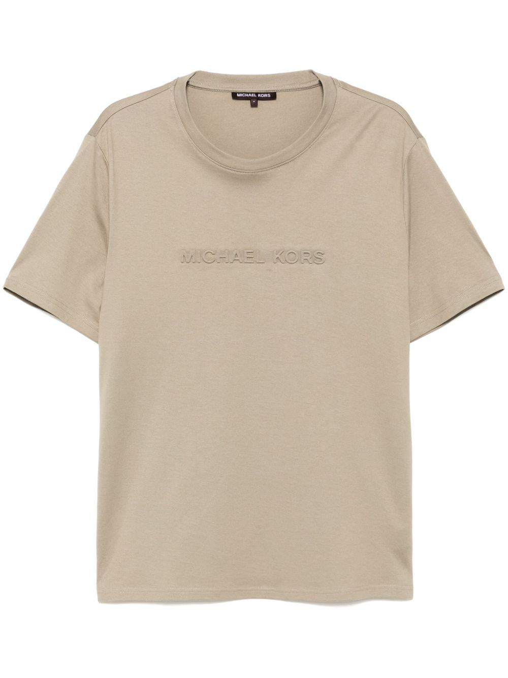 T-shirt beige logo lettering rilievo