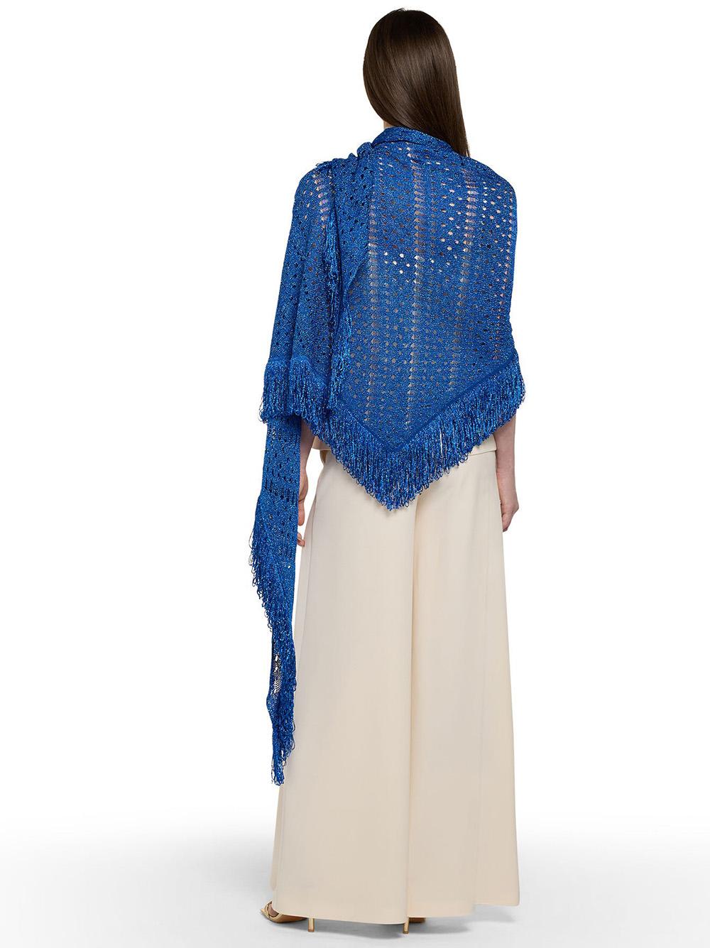 Scialle blu in lurex maxi frange P25CPSLO0401 V0721 SIMONA CORSELLINI 