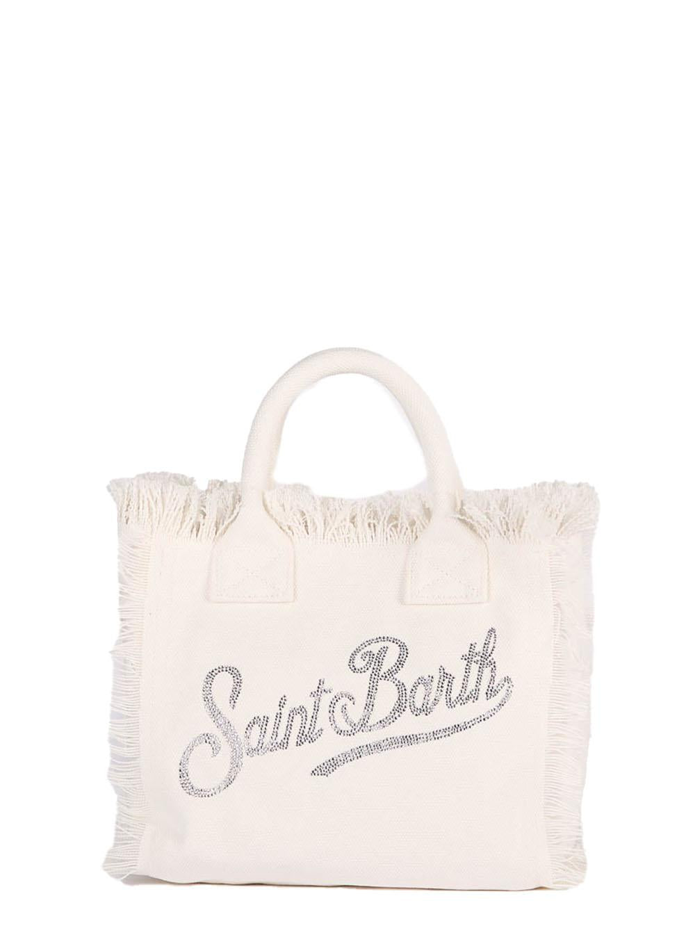Borsa colette in canvas con strass avorio