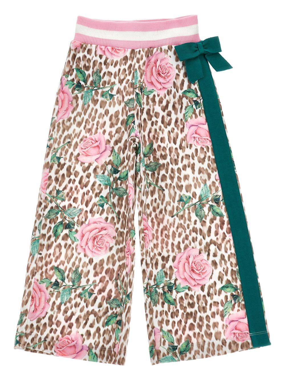 Pantaloni Beige a Gamba Ampia con Stampa 19F4066014 0080 MONNALISA KIDS 