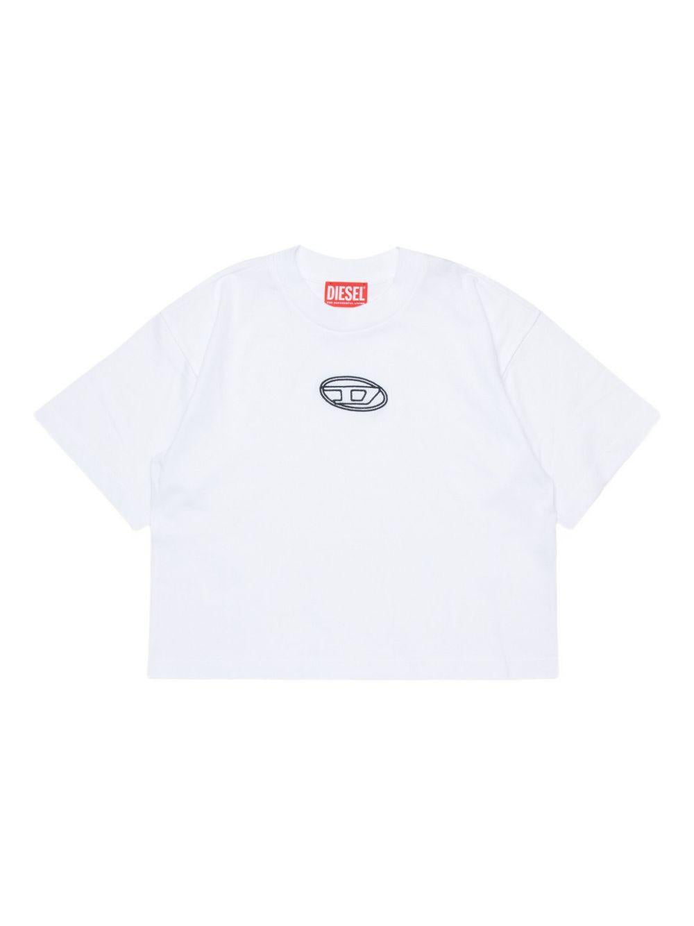 T-shirt Bianca con Logo Ricamato J0242800YI9 K100 DIESEL KIDS 