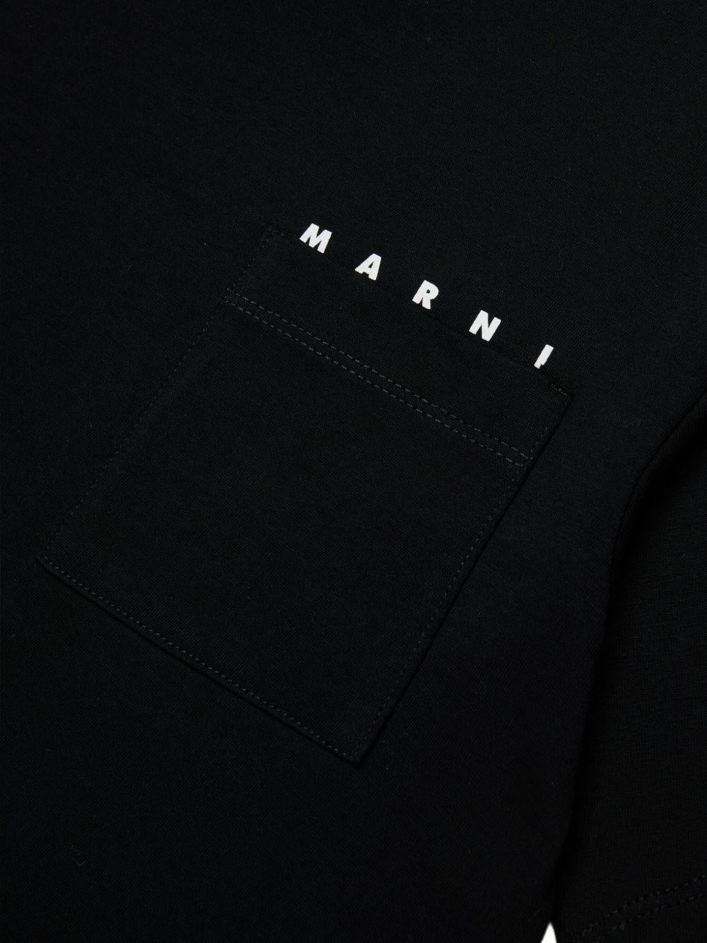 T-shirt nera in cotone con logo e taschino M01415M00RF 0M900 MARNI KIDS 