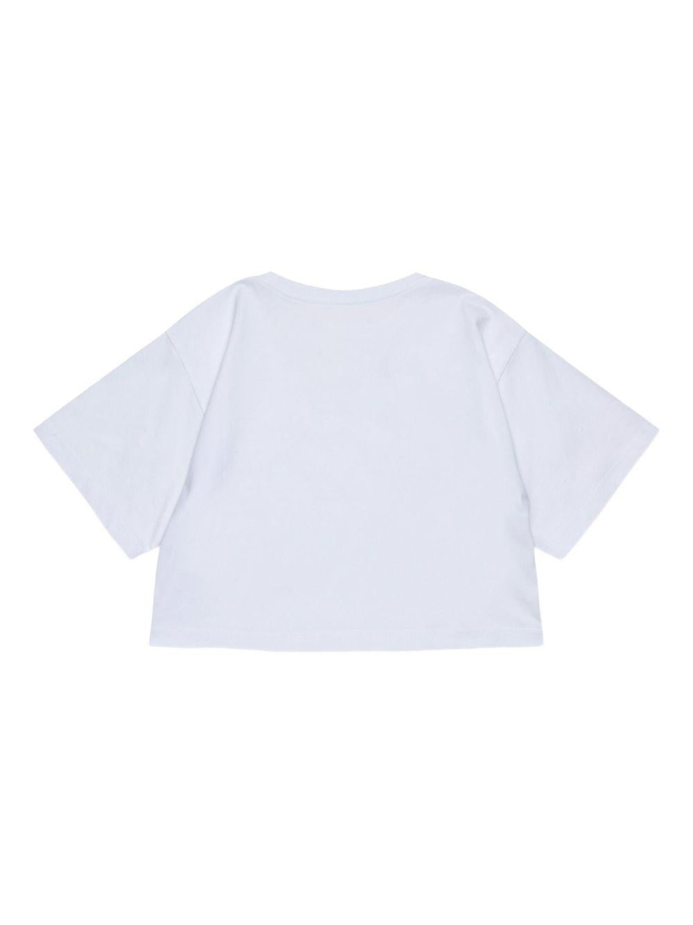 T-shirt bianca con stampa logo e scollo rotondo M60908MM04I M6100 MM6 MAISON MARGIELA KIDS 