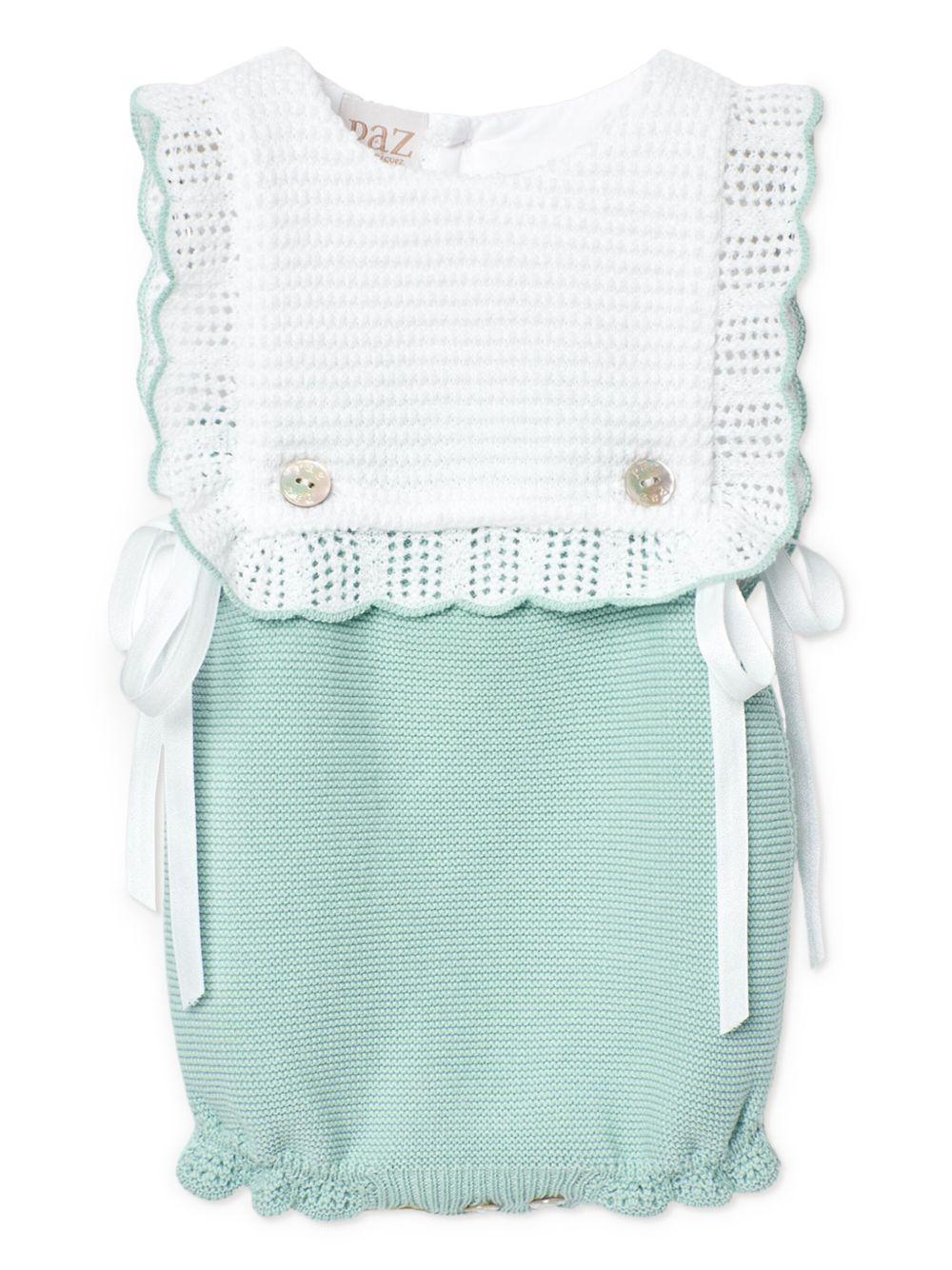 Tutina in maglia verde acqua con pettorina