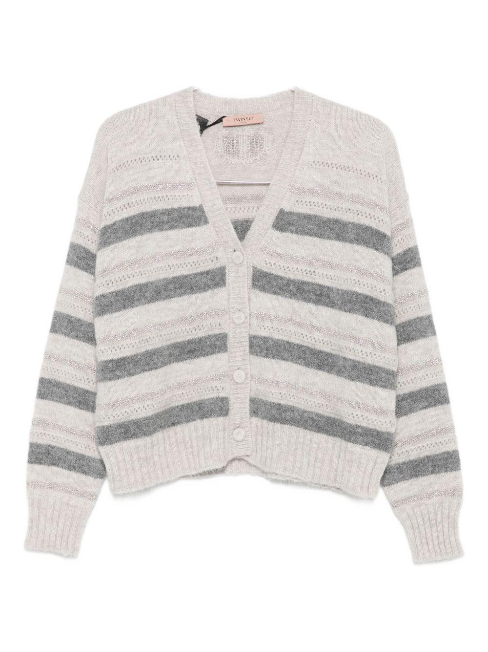 Cardigan Grigio a Righe 252TT3070 13008 TWINSET 