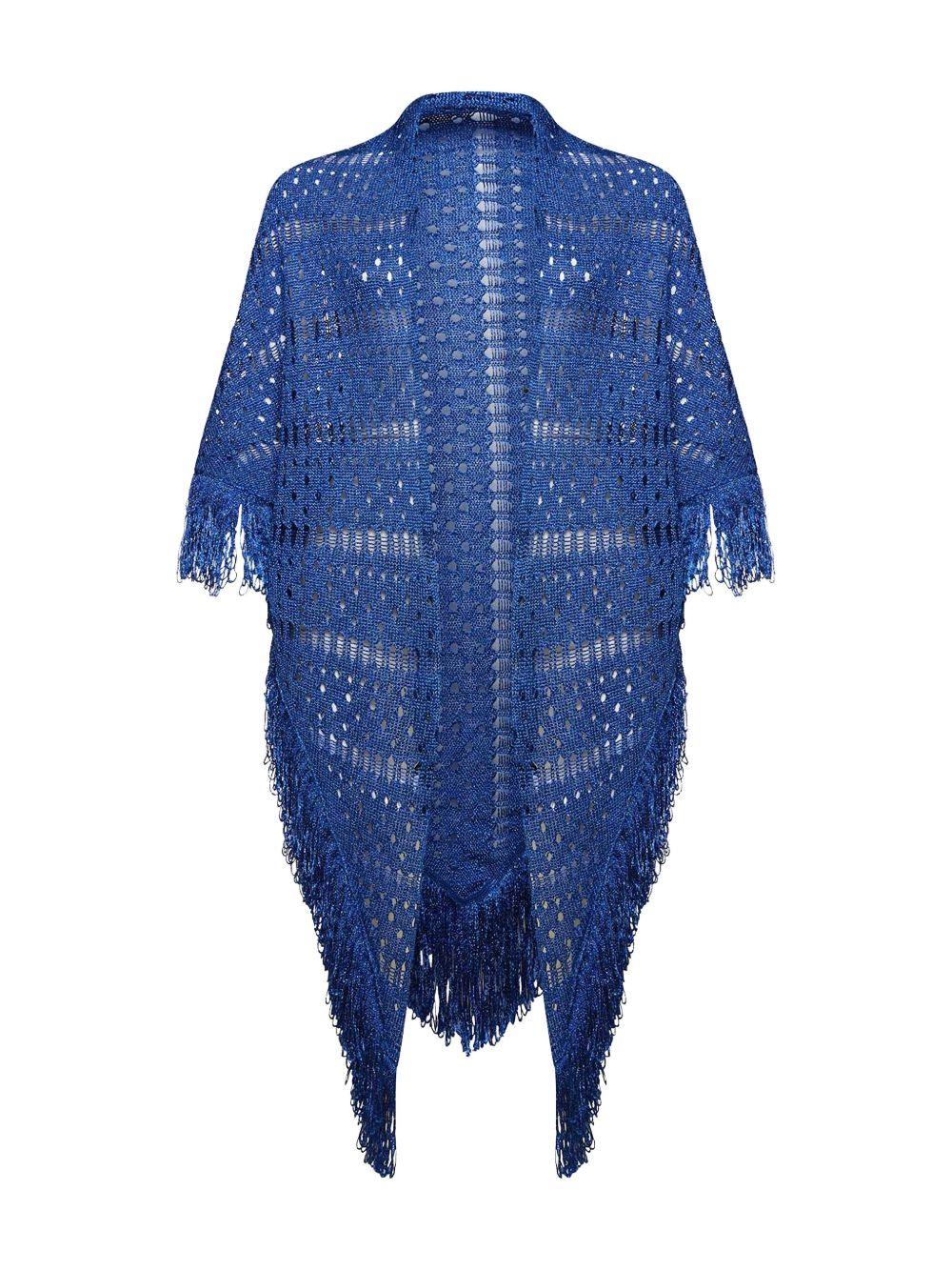 Scialle blu in lurex maxi frange P25CPSLO0401 V0721 SIMONA CORSELLINI 