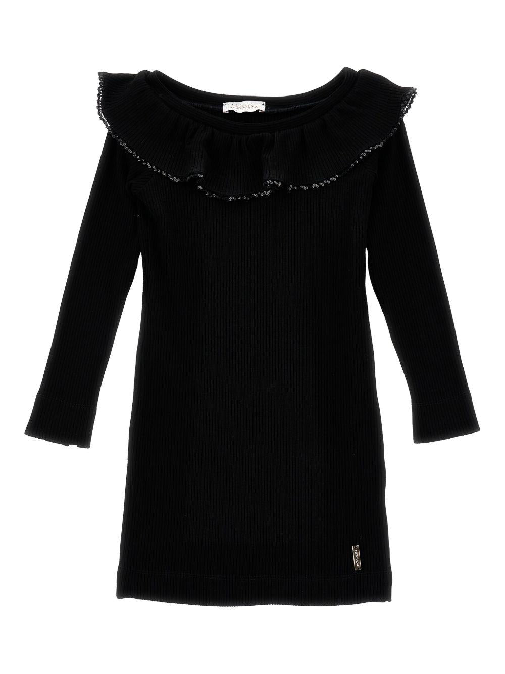 Abito Nero in Maglia a Coste 71F9026214 0050 MONNALISA KIDS 