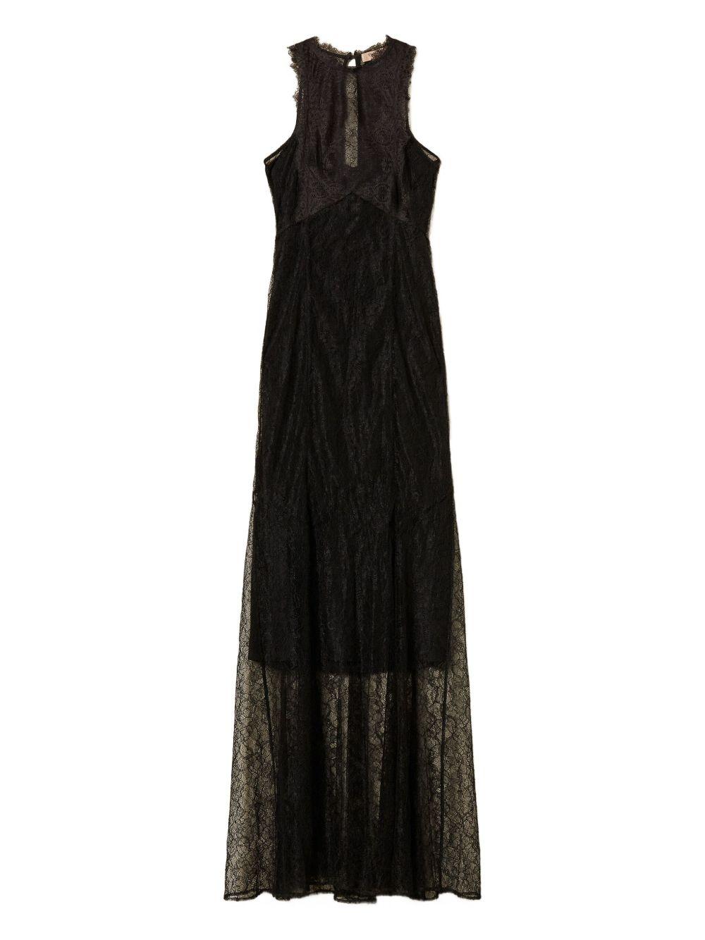 Abito Lungo Nero in Pizzo con Inserti Trasparenti 252TT2263 00006 TWINSET 
