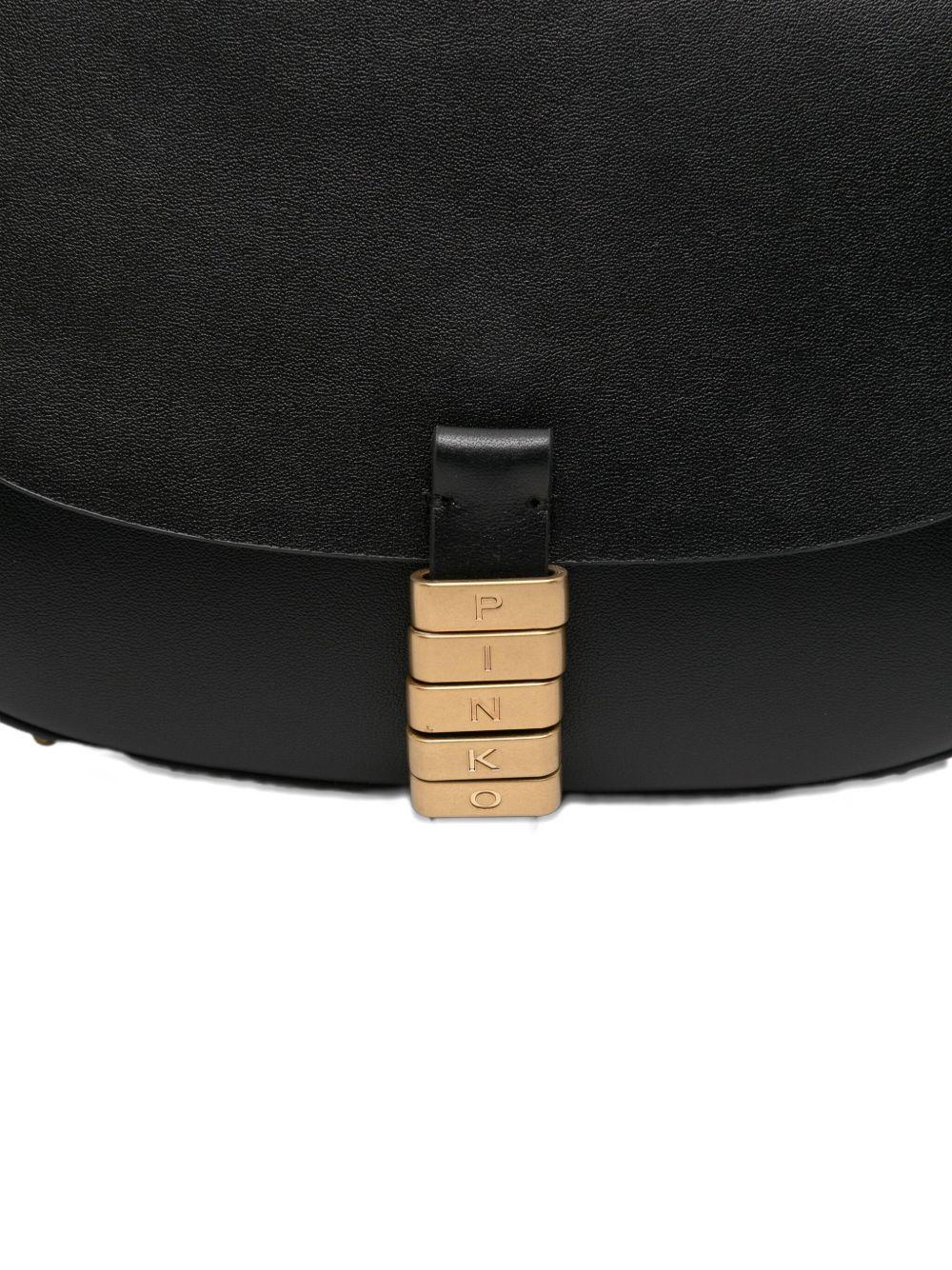 Borsa a spalla nera in pelle con dettagli dorati 103831A1ZX Z99Q PINKO 