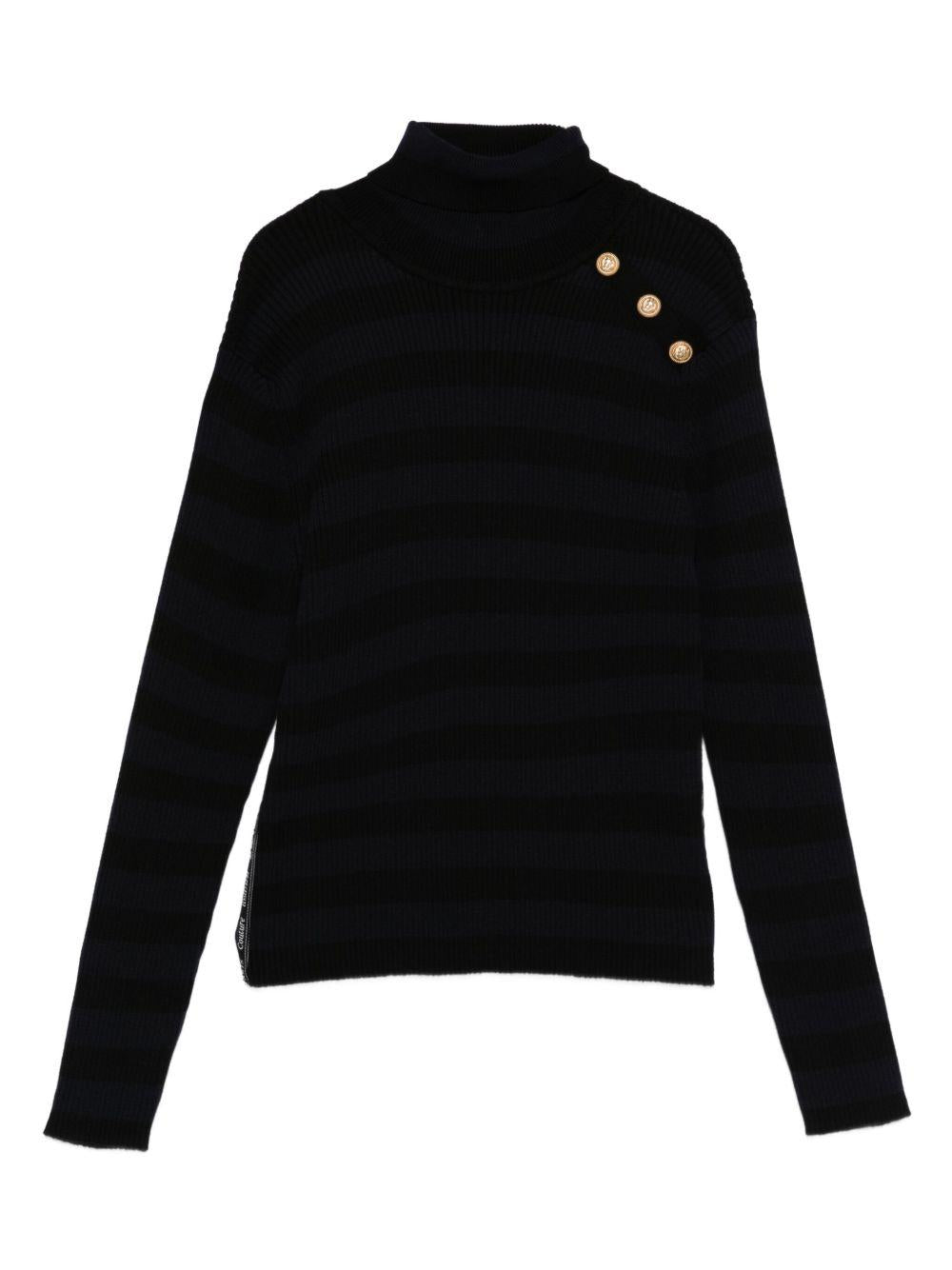 Maglione Nero a Righe con Collo Alto BX9A40Z3297 930BL BALMAIN KIDS 