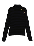 Black Striped Turtleneck Sweater