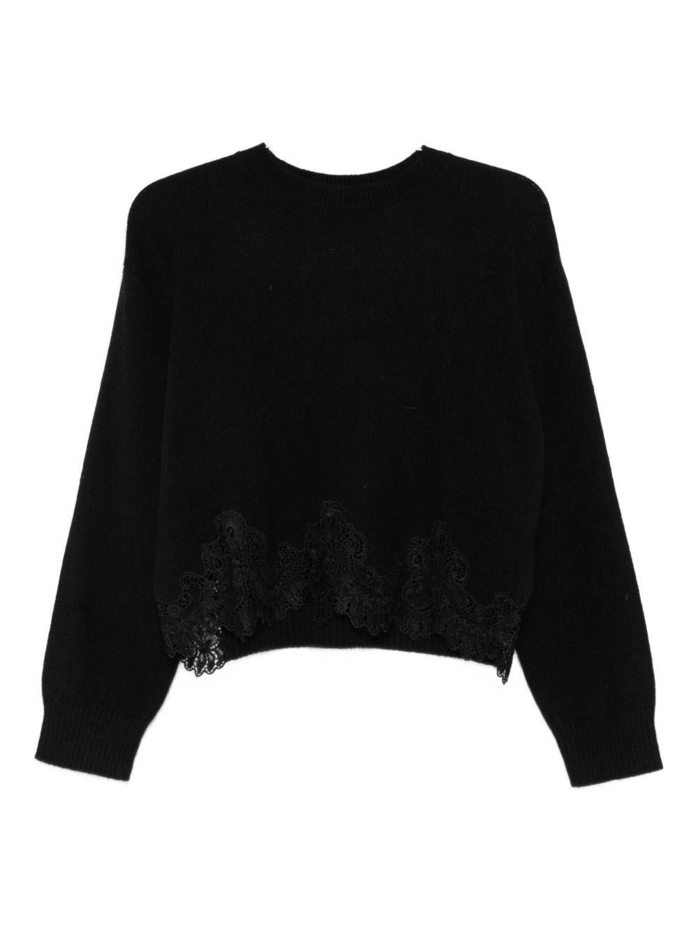 Maglione Nero con Inserto in Pizzo 252TT3381 00006 TWINSET 