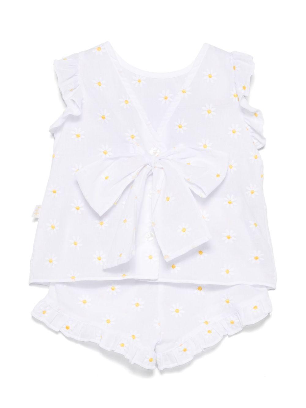 Completo bianco con margherite neonata (2pz)