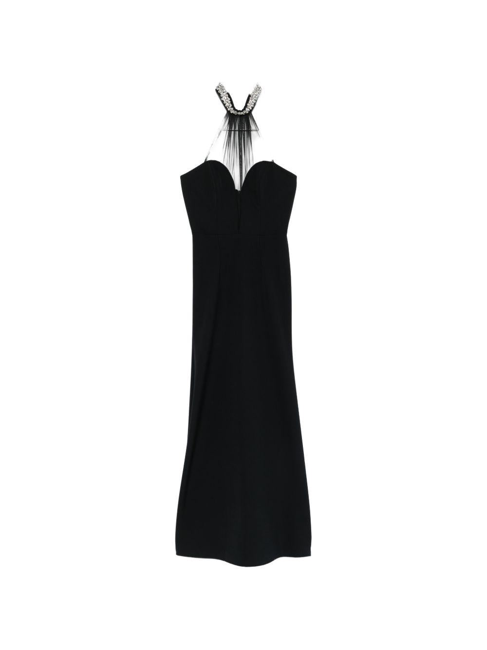 Abito lungo con scollo all'americana e dettagli in tulle AT119 NERO ALESSANDRO LEGORA 