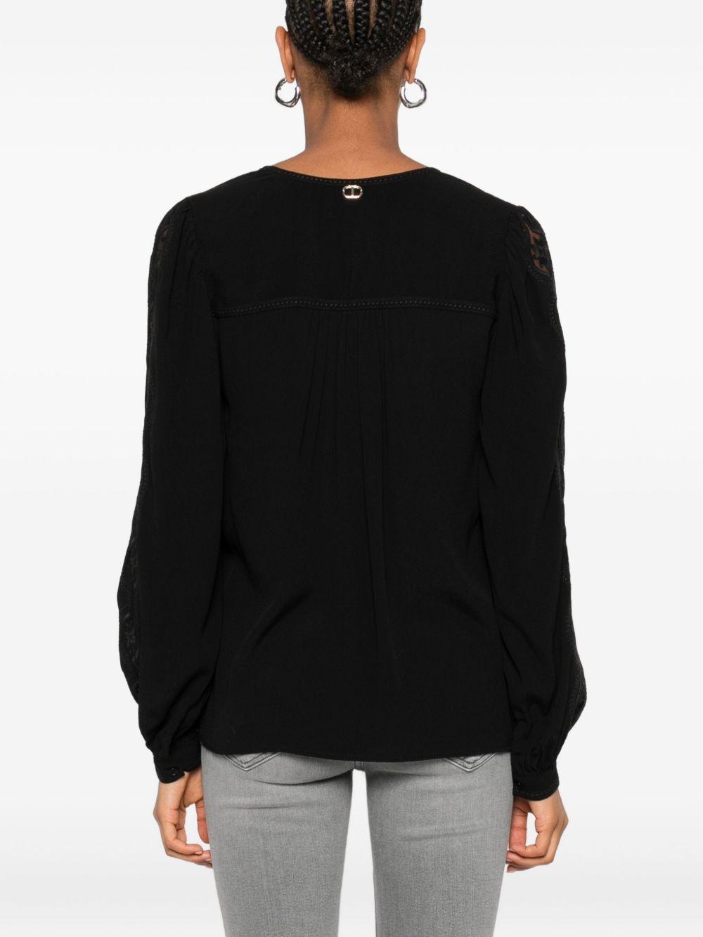 Top Donna Nero con Scollo a V e Maniche a Palloncino 252TP2151 00006 TWINSET 