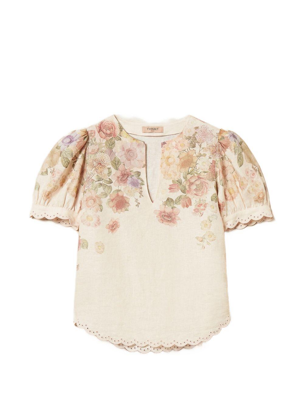 Blusa in lino con stampa floreale 261TT2573 13588 TWINSET 