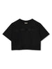 T-shirt nera crop con logo strass