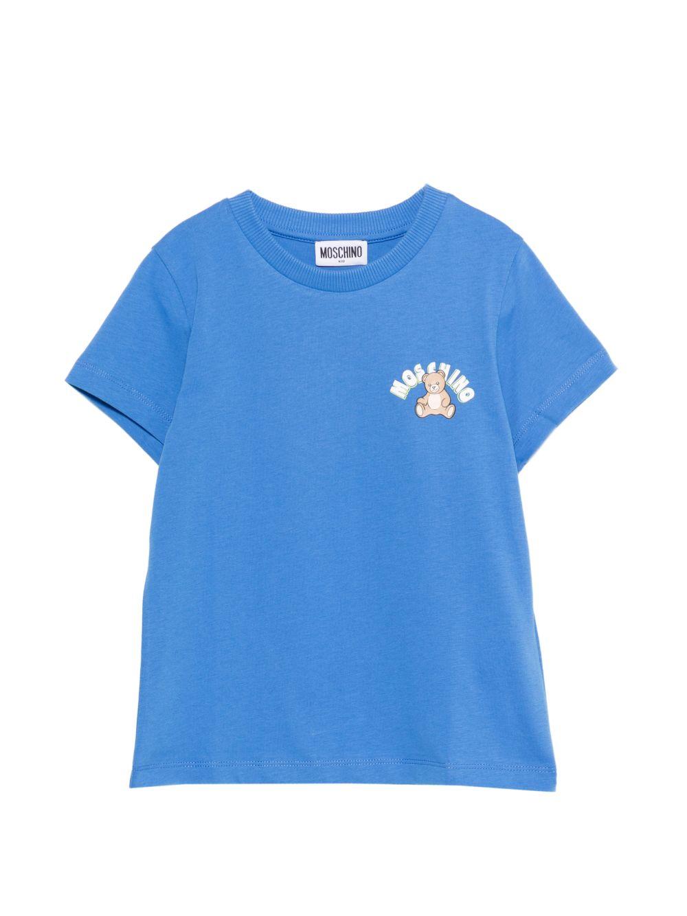 T-shirt cobalto con logo orsetto HWM058LAA01 40630 MOSCHINO KIDS 