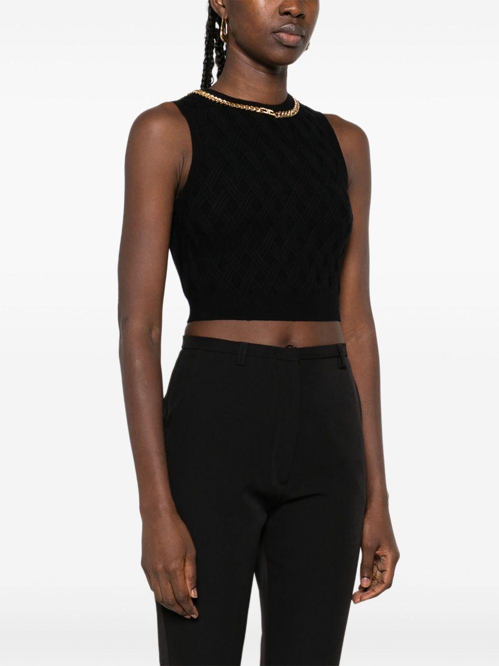 Top Corto Nero con Motivo a Rombi e Catena Oro TK60B56E2 110 ELISABETTA FRANCHI 