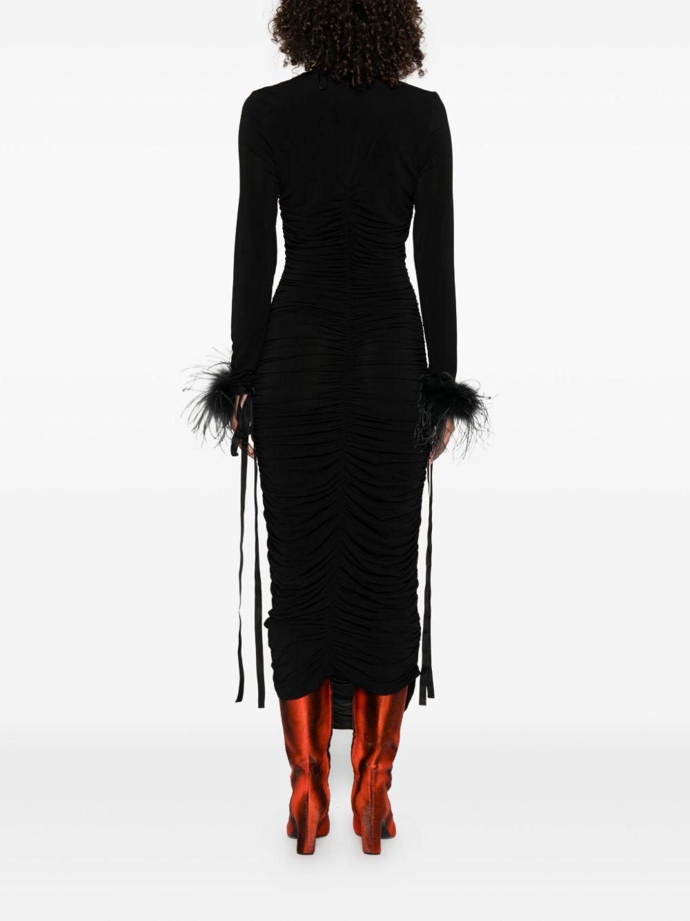 Abito midi nero con decorazione in piume 105780A2GS Z99 PINKO 