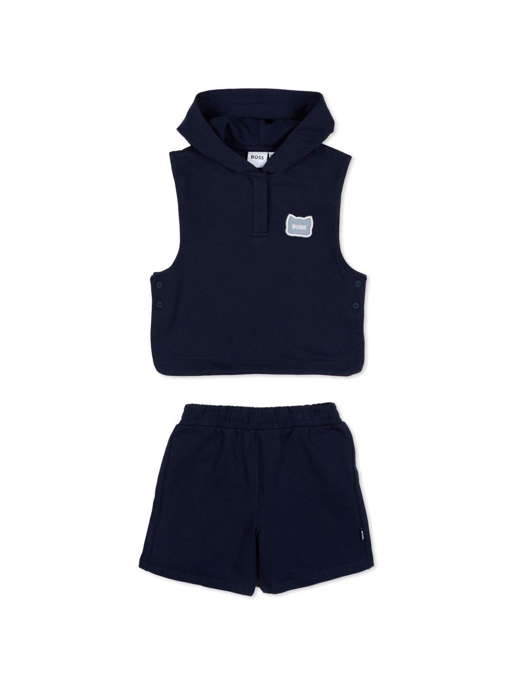 Completo felpa e shorts in cotone con cappuccio J53039 849 BOSS KIDSWEAR 