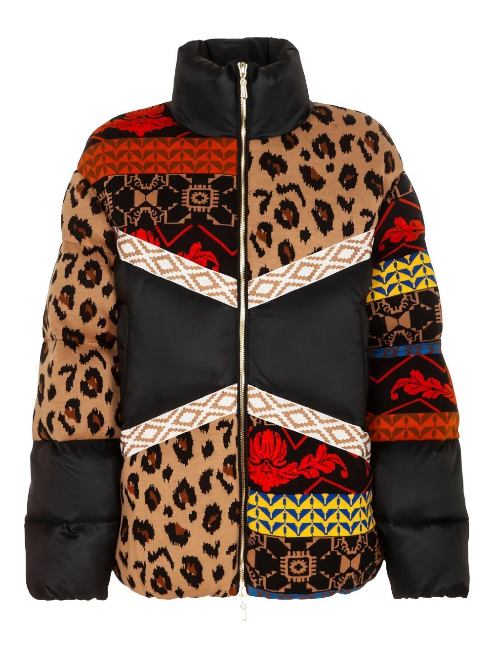 Giubbino color-block con pattern animalier nero