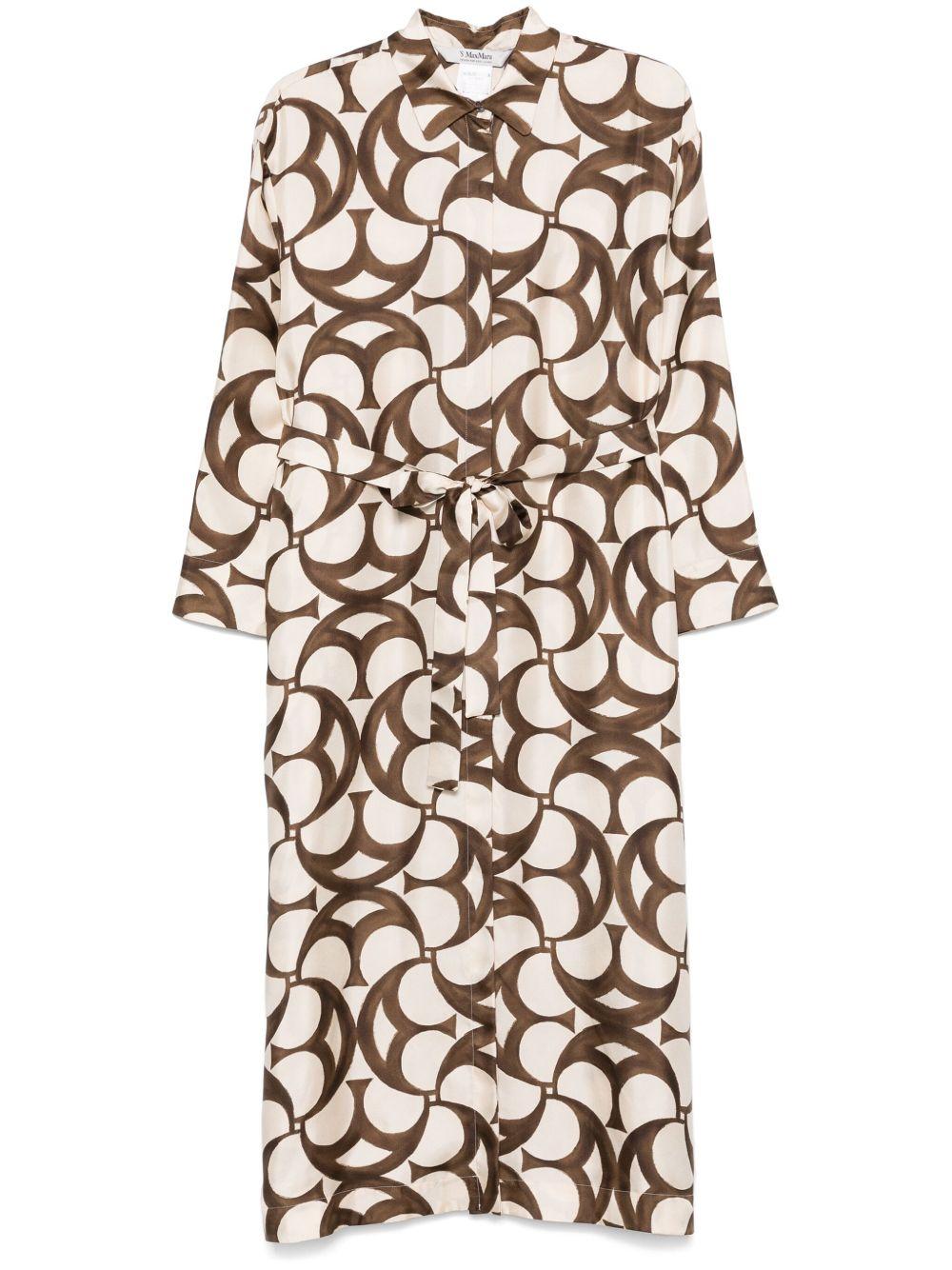 Ileana ecru/brown printed silk shirt dress