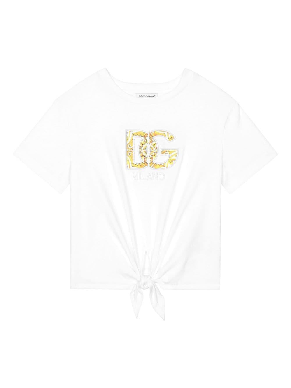 T-shirt bianca monogram maiolica con nodo