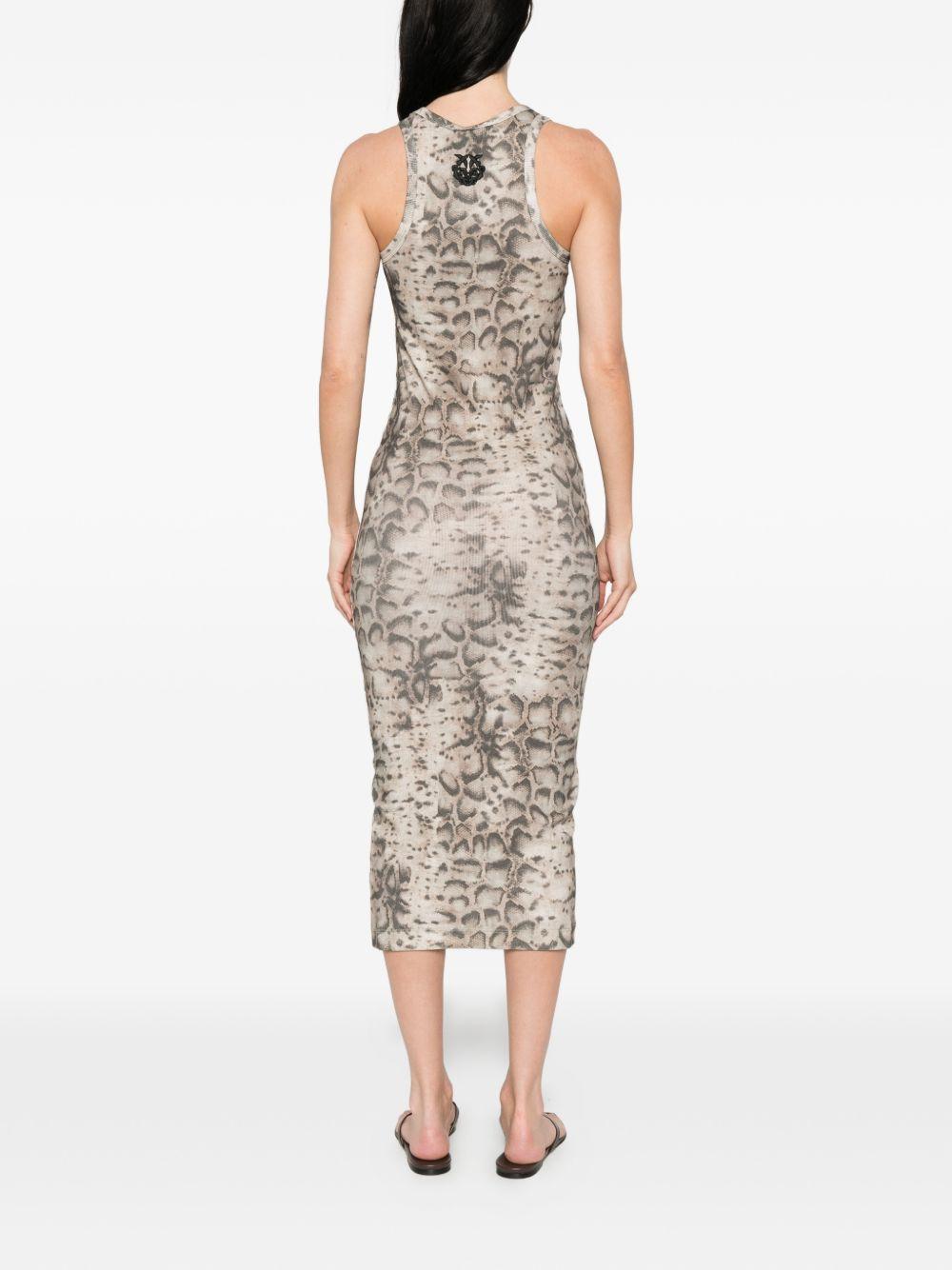 Abito in cotone scollo rotondo stampa animalier 106993A3DP CZ9 PINKO 