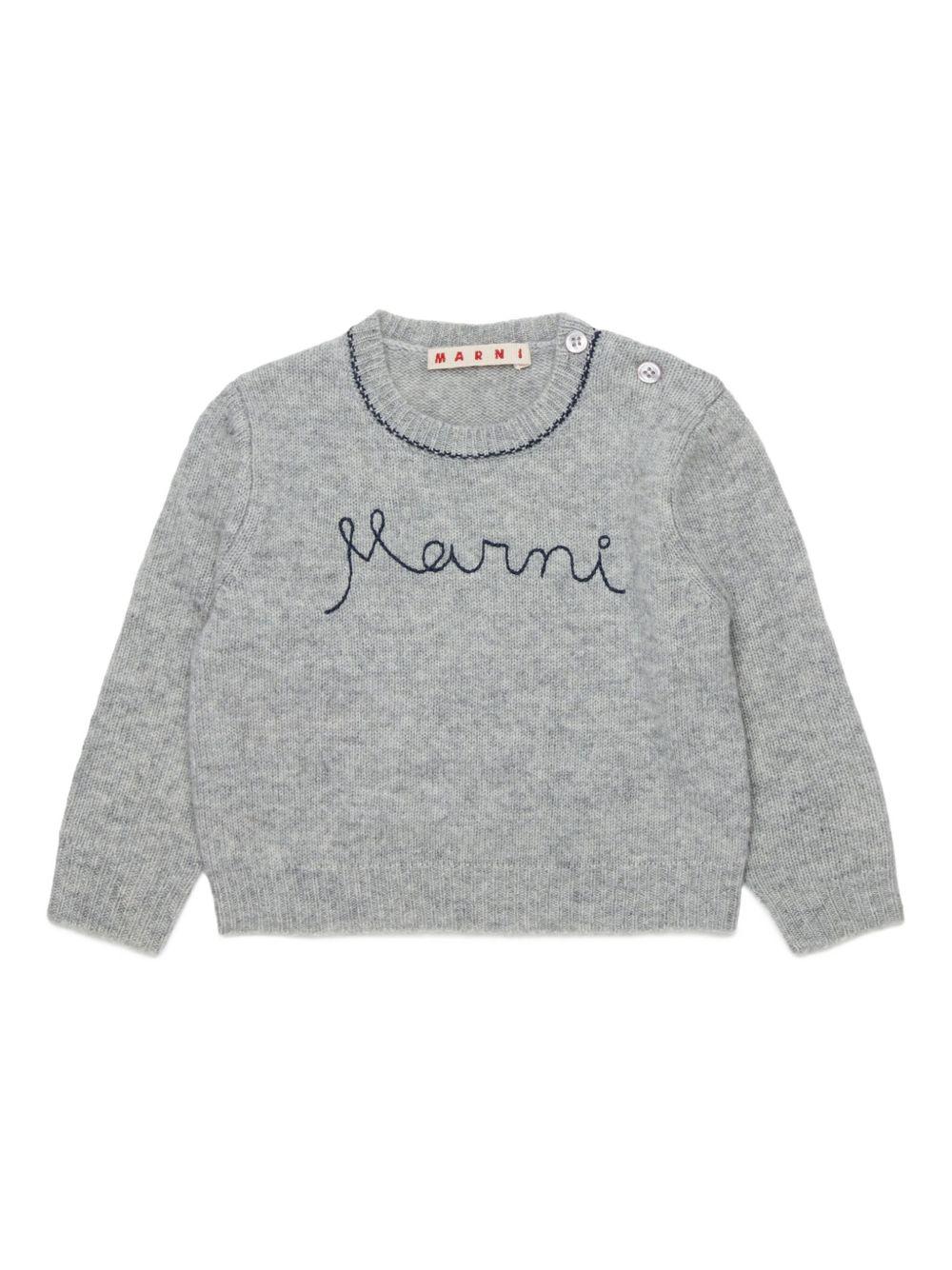 Maglia grigio melange con logo ricamato M00992M00ML 0M923 MARNI KIDS 
