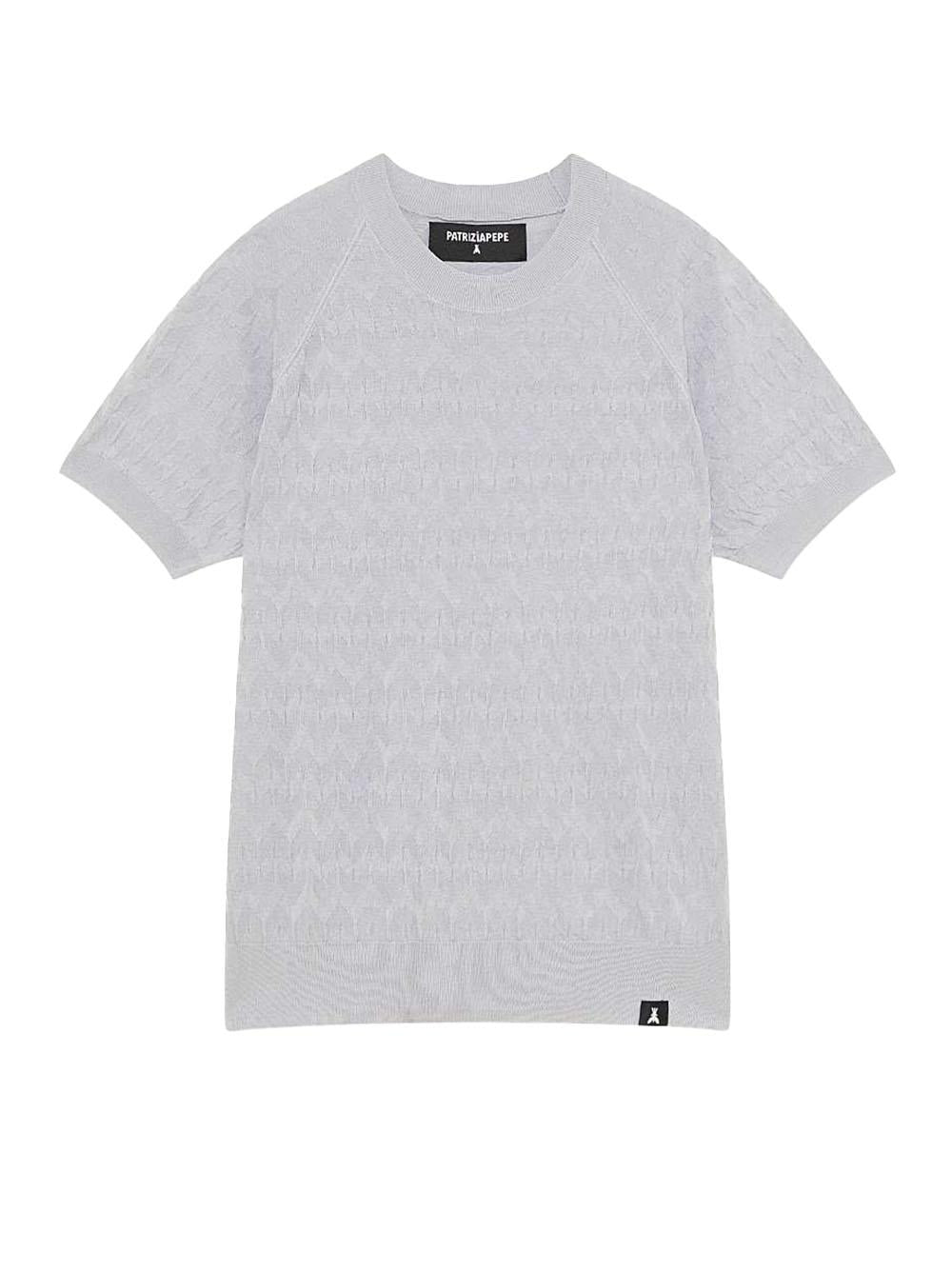 T-shirt in maglia con motivo chevron grigio perla