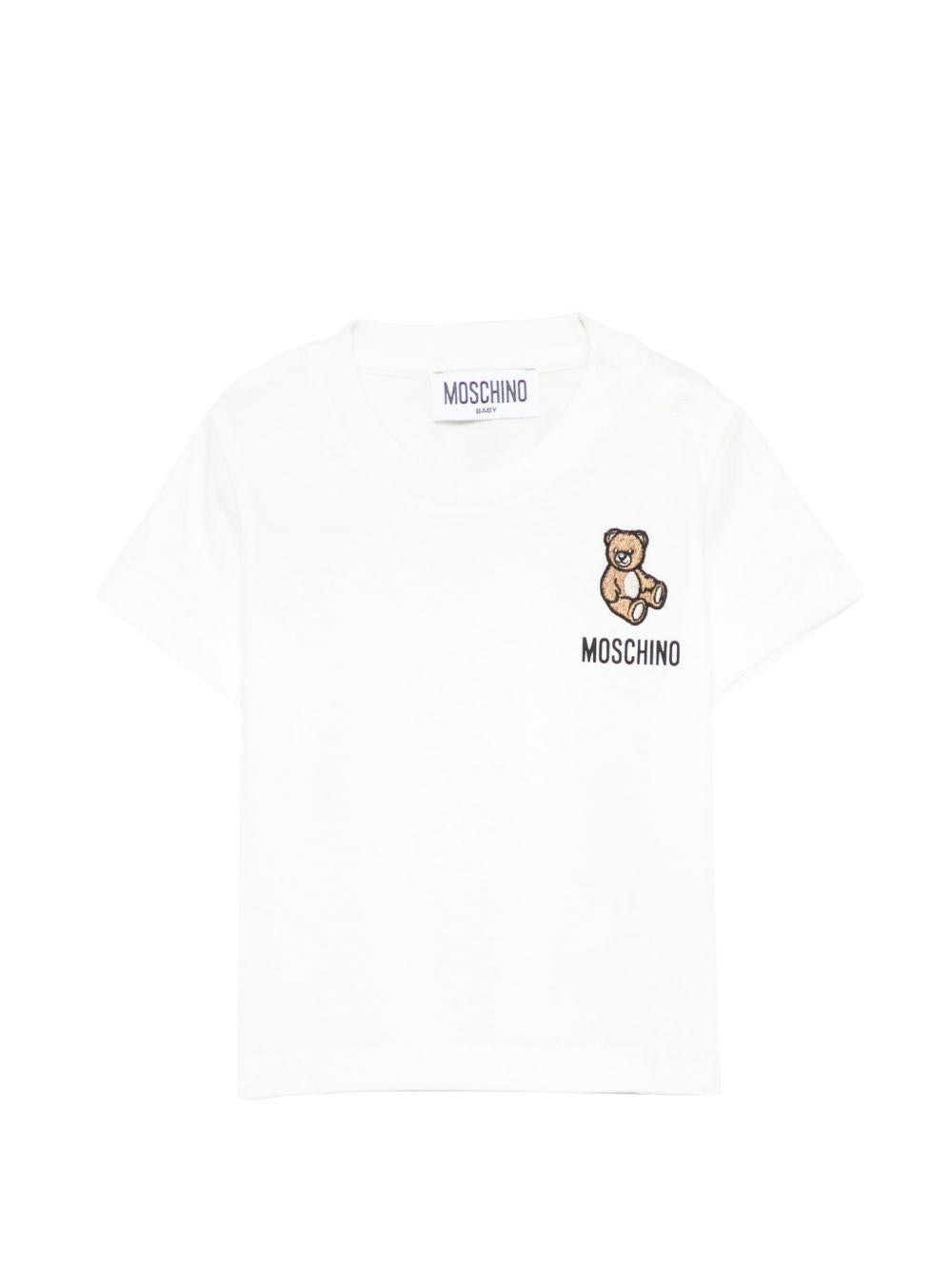 T-shirt in cotone girocollo maniche corte MUM04TLAA02 10063 MOSCHINO KIDS 