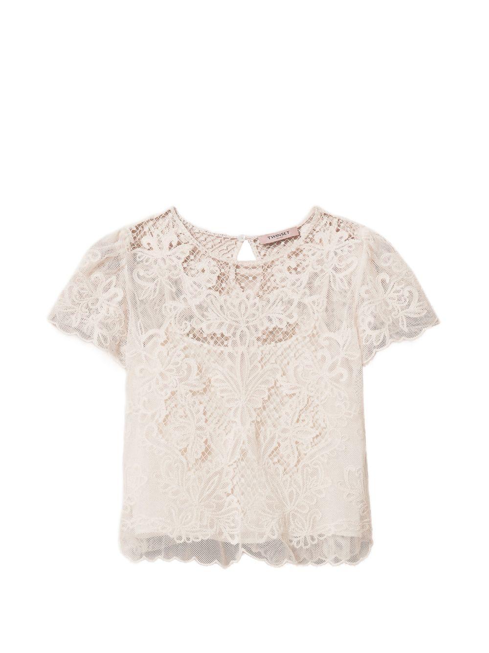 Top in pizzo avorio con maniche corte 261TP2581 00282 TWINSET 