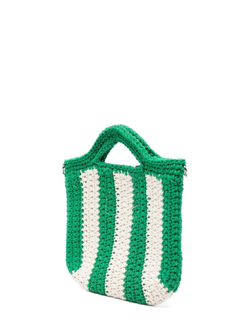 Borsa a Uncinetto con Righe Verdi e Bianco CRO0006 00193H MC2 SAINT BARTH 