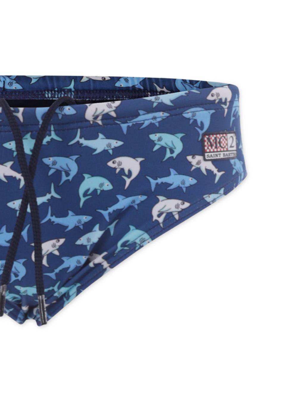 Costume slip blu con fantasia squali