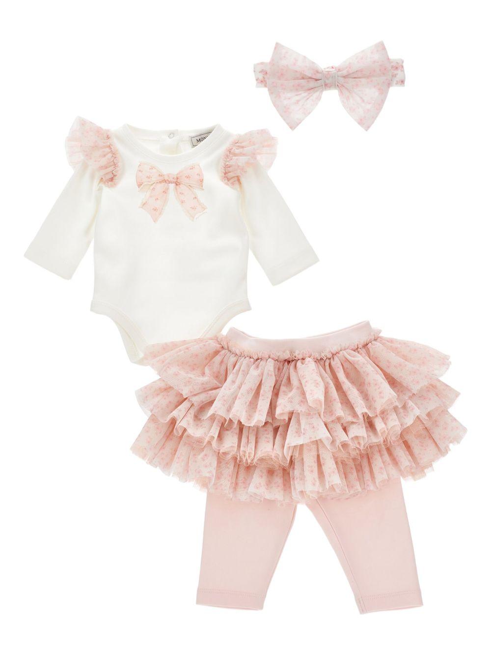 Set Pantaloni Rosa con Fiocco e Ricamo Floreale 35F5026000 0191 MONNALISA KIDS 