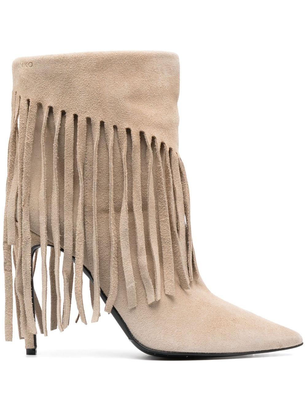 Stivaletto con frange 120mm beige 100573A0N8 BEIGE PINKO 