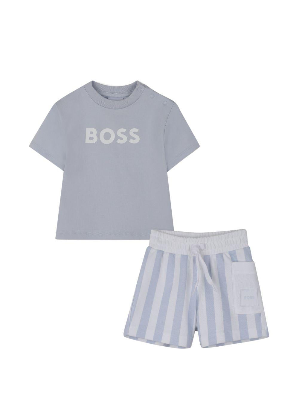 Completo t-shirt e shorts a righe J53048 771 BOSS KIDSWEAR 