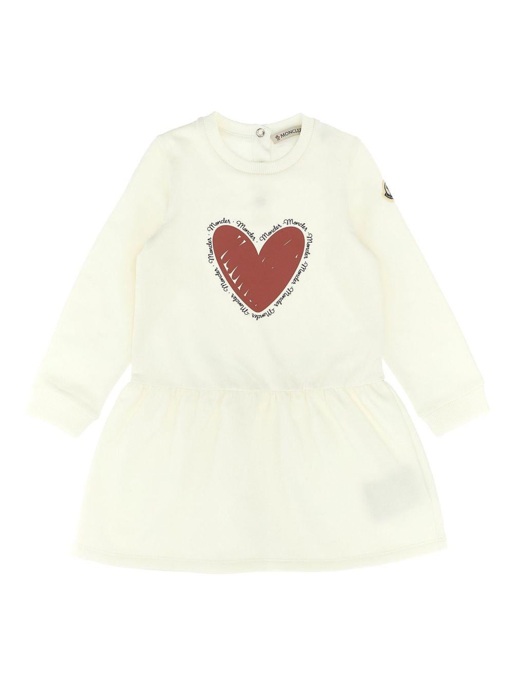 Abito Bianco con Stampa a Cuore e Ruches K29518I0000489A23 034 MONCLER KIDS 