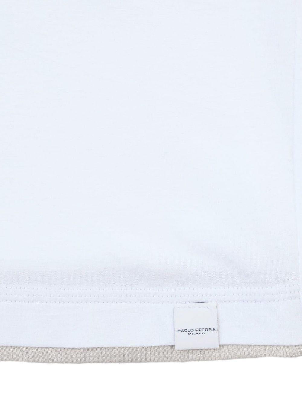 T-shirt bianca con profili beige in cotone extrafine