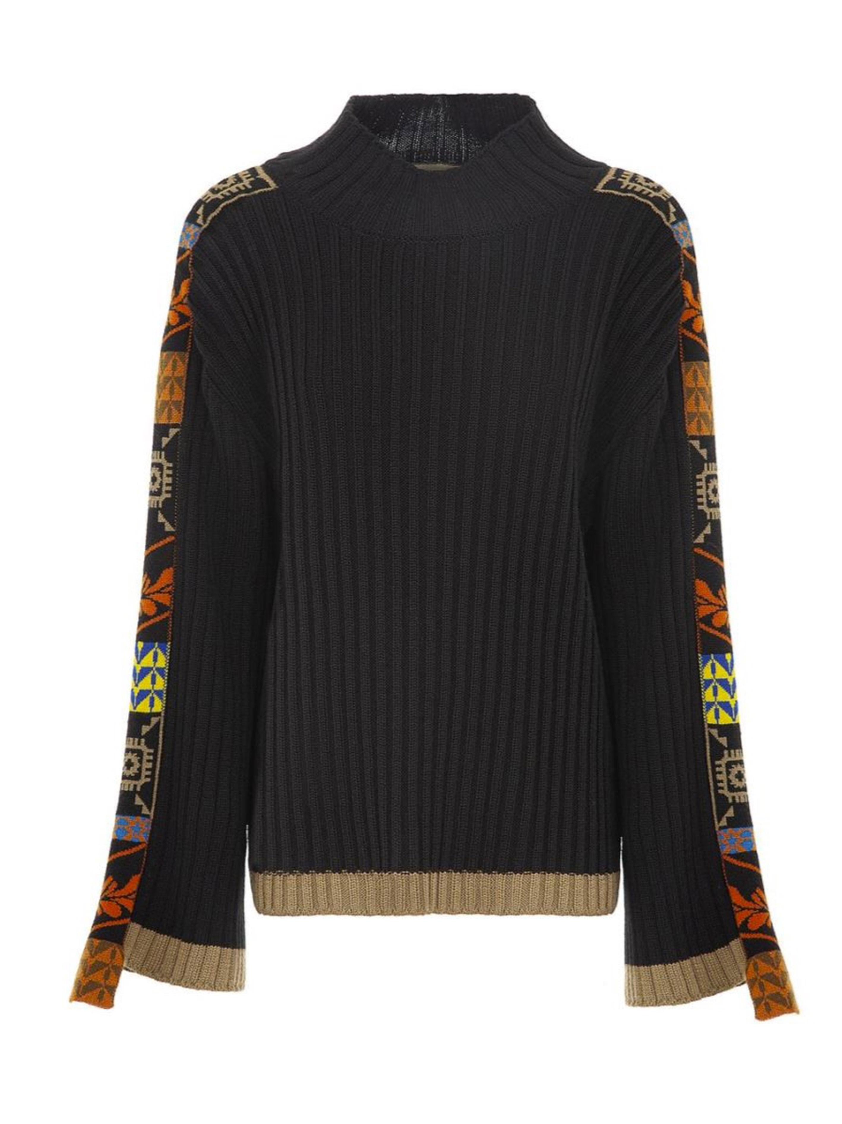 Maglione nero con bande fantasia etnica multicolor MGKD03094 V2 AKEP 
