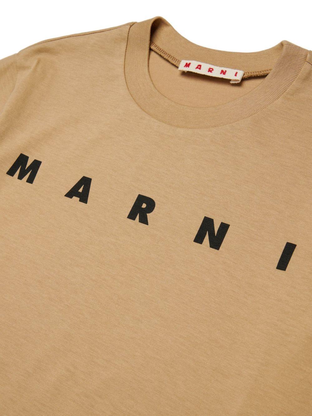 T-shirt beige di cotone con stampa logo M002MVM00RF 0M715 MARNI KIDS 