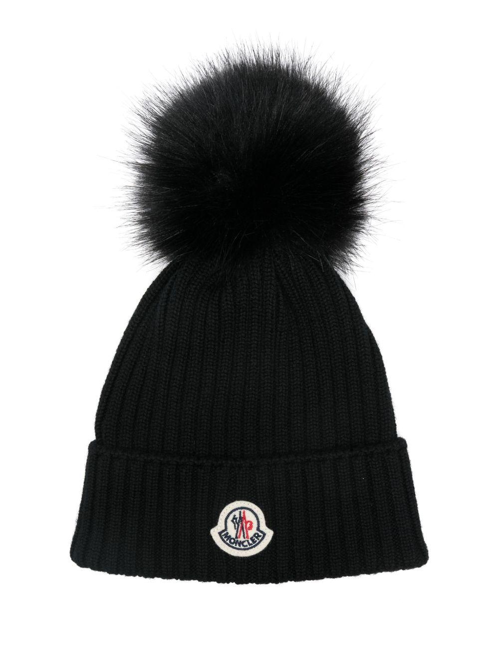 Berretto Merino Nero con Pompon K29543B00011M1131 999 MONCLER KIDS 