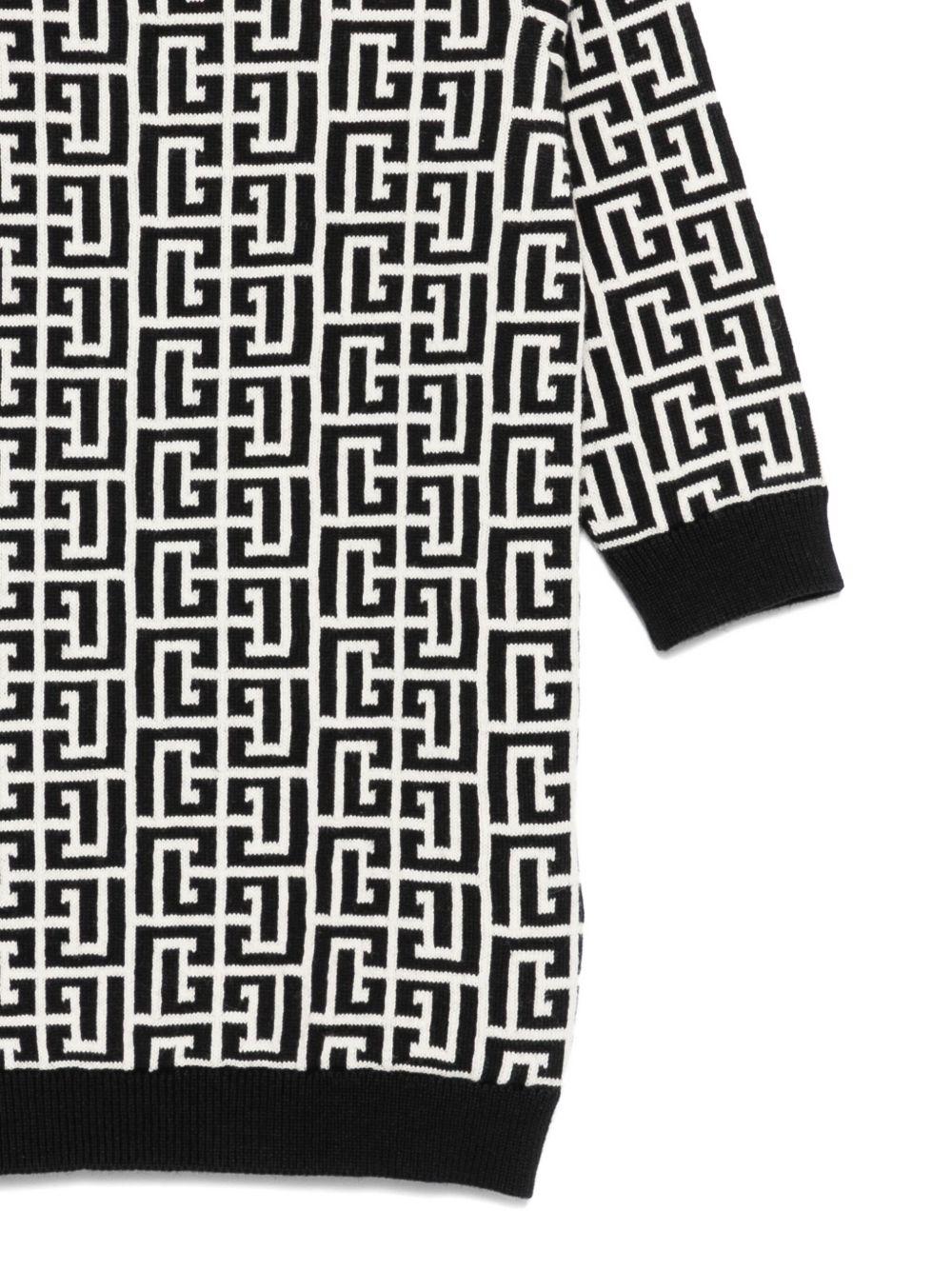 Abito Nero e Bianco con Motivo Monogramma BX1020Z2312 104NE BALMAIN KIDS 